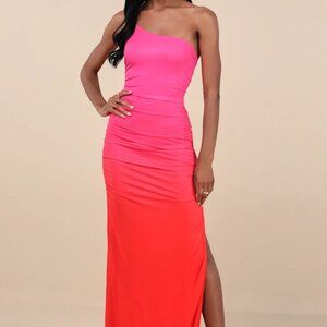 Lulus Krista Pink Ombre Mesh One-shoulder Maxi Dress - Size XL